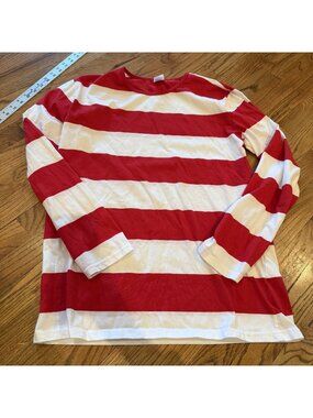 WHERES WALDO UNISEX RED WHITE STRIPED LONG SLEEVE SHIRT LARGE